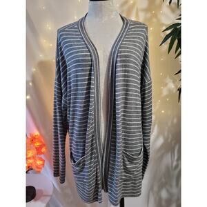 Lane Bryant Striped Gray White Open Knit Soft Stretchy Cardigan Womens 18/20